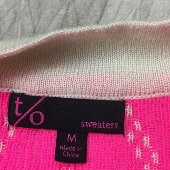 T/O Cardigain Sweater Aztec Pattern Hot Pink Medium 80's - Picture 7 of 11